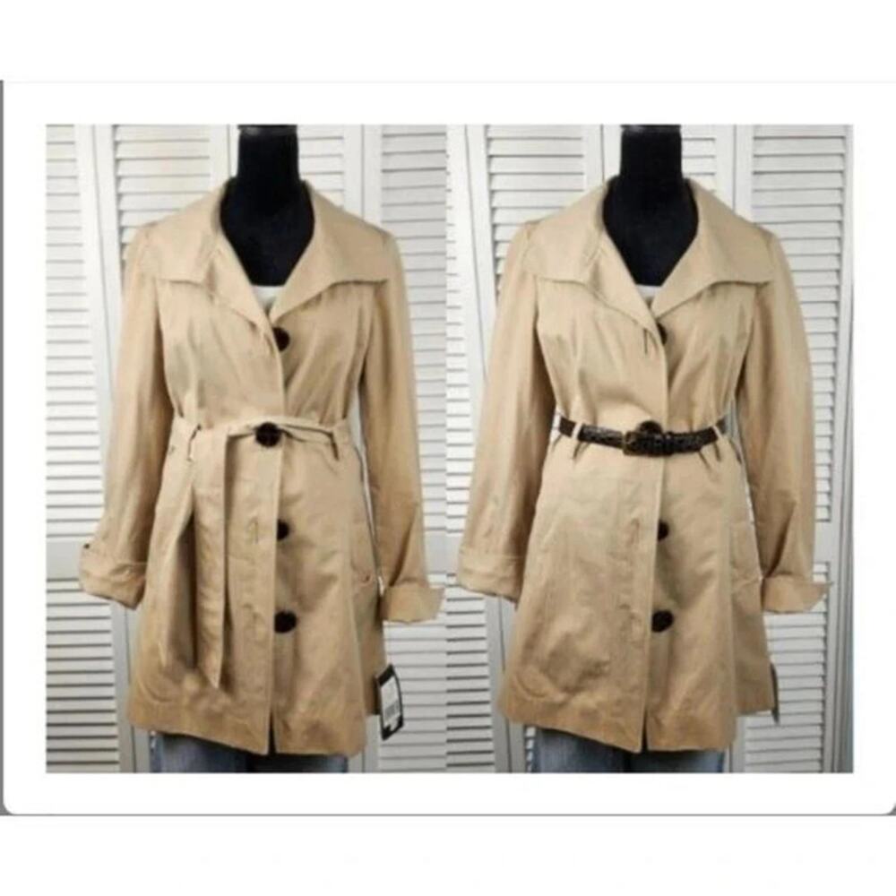 Ellen Tracy Beige Belted Trench Coast size XS NWT $178